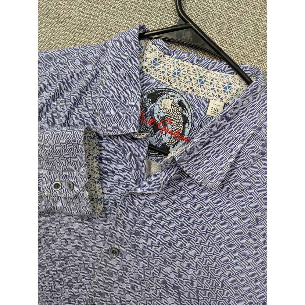 Robert Graham Shirt Mens 2XL Blue Geometric Print Classic Fit Cotton Button Up